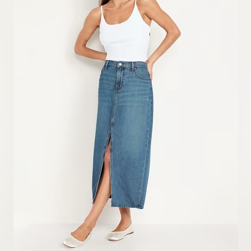 Old Navy Blue mid rise Denim long Skirt with Front Slit